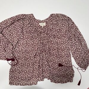 THE GREAT. Burgundy and White Patterned Blouse